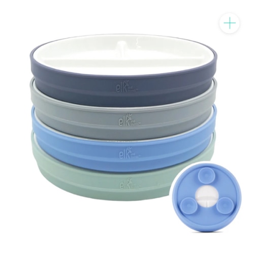 6.7"/16cm Porcelain White Divided Plates with Silicone Suction Sleeves