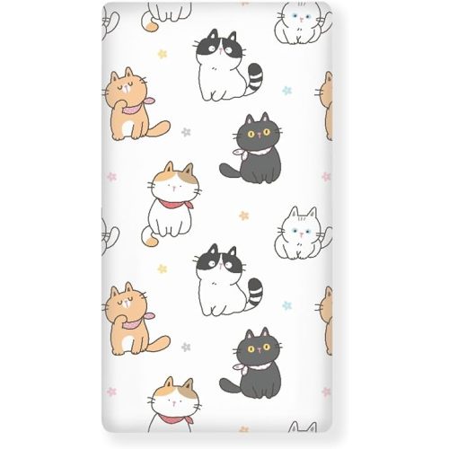 Cat Flower Fitted Crib Sheet Cartoon Cats Baby Crib Sheet Fit Standard Crib and Toddler Mattress,Crib Mattress Sheets for Boys Girls 28"x52"
