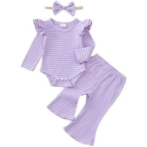 SUNNY PIGGY Newborn Baby Girl Clothes Infant Girls Outfits Ruffle Long Sleeve Romper Pants Set with Headband