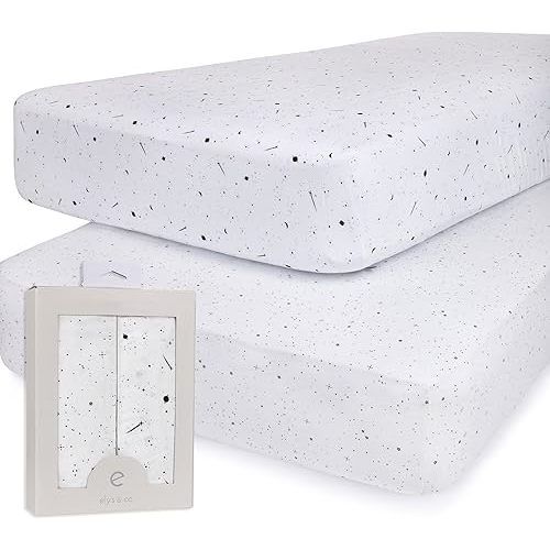 Ely’s & Co. Crib Sheets, Baby Girl/Boy Fitted Crib Mattress Sheet Set, 2 Pack, 100% Jersey Knit Cotton, Infant and Toddler Nursery Bedding, Black and White Celestial Print, 28” x 52”