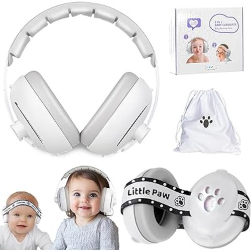 2-in-1 Baby Ear Muffs Noise Protection for Baby Toddler up to 48 Months - CE Certified - Adjustable Infant Noise Cancelling Headphones Against Hearing Damage & Improves Sleep, Baby Airplane Essentials