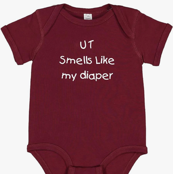 Texas A&M Fan UT Smells Like My Diaper Baby Bodysuit - Maroon