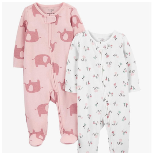 Simple Joys by Carter's Baby Girls' 2-Way Zip Thermal Footed Sleep and Play, Pack of 2
