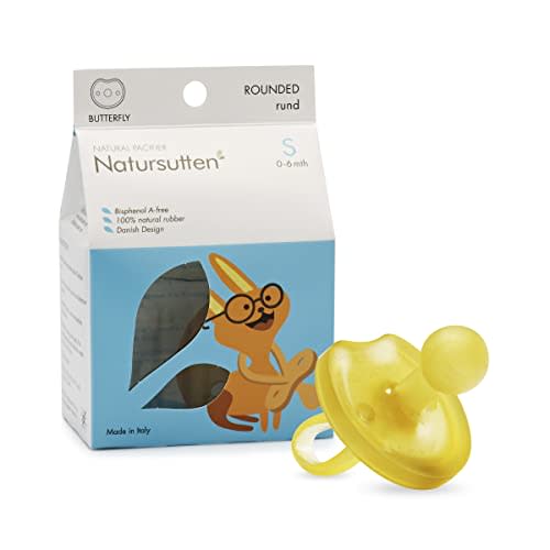 Natursutten Pacifier 0-6 Months - Natural Rubber Pacifier - Eco-Friendly, 100% BPA-Free Butterfly Rounded Newborn Pacifier - Made in Italy - 1 Piece