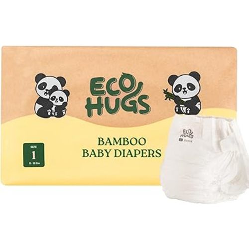 EcoHugs Organic Bamboo Diapers Size 1 | Ultra-Soft Disposable Baby Diapers | Hypoallergenic and Super Absorbent | Unscented and Totally Chlorine Free | Pack of 30