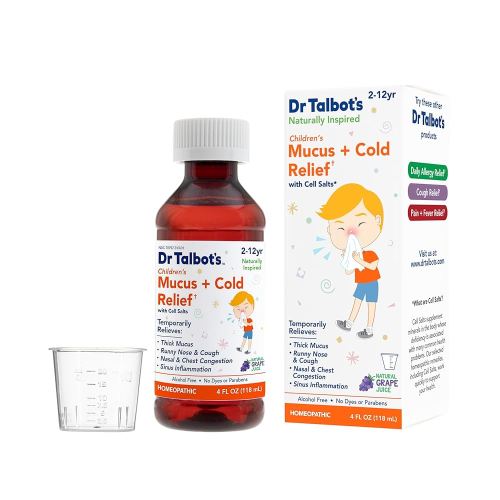 Dr. Talbot's Mucus + Cold Relief Liquid Medicine, Naturally Inspired, for Children, Includes Dosage Cup, Natural Grape Juice Flavor, 4 Fl Oz