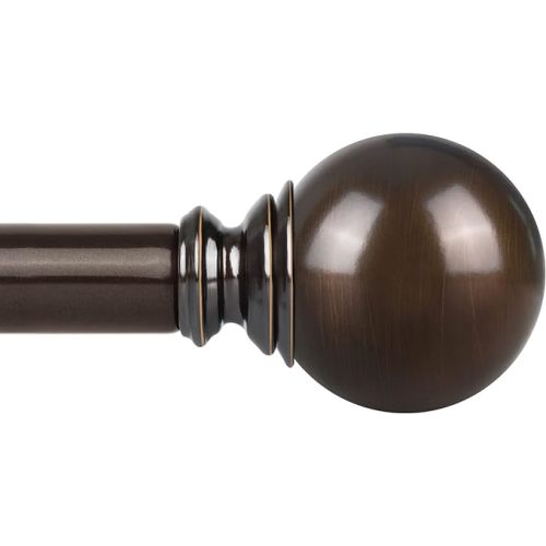 KAMANINA 1 Inch Curtain Rod Telescoping Single Drapery Rod 36 to 72 Inches (3-6 Feet), Bronze Heavy Duty Curtain Rods for Windows, Round Finials - Bronze Round - 36-72"