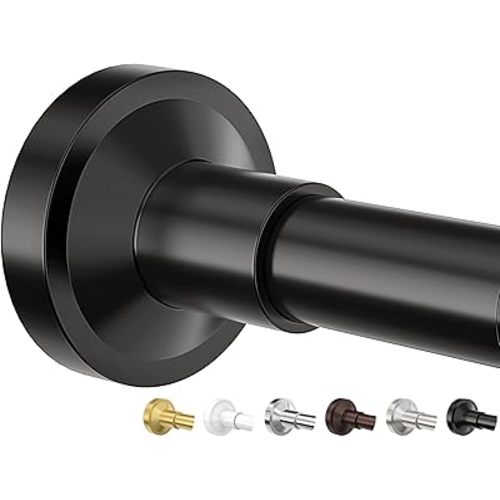 Bonpally Shower Curtain Rod 32-61 Inches Adjustable, Non-Slip Spring Tension Shower Rod Stainless Steel for Bathroom, No Drilling, Black