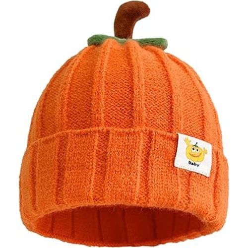 Pumpkin Hat Baby - Halloween Beanie Pumpkin Costume, Winter Knitted Beanie Hats for Infant, Kids, Toddler & Newborn Boys Girls Orange