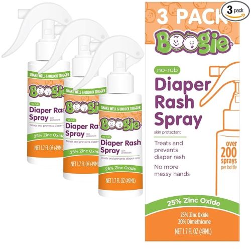 Baby Diaper Rash Cream Spray by Boogie Bottoms, No-Rub Touch Free Application for Sensitive Skin, Over 200 Sprays per Bottle, 1.7 oz, Pack of 3