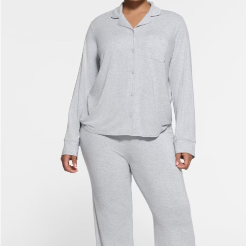 SKIMS SLEEP LONG SLEEVE BUTTON UP SET | LIGHT HEATHER GREY