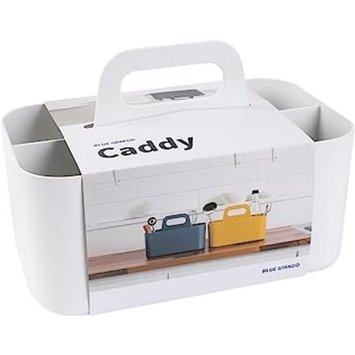 BLUE GINKGO Multipurpose Caddy Organizer - Stackable Plastic Caddy with Handle | Desk, Makeup, Dorm Caddy, Classroom Art Organizers (Made in Korea) - White