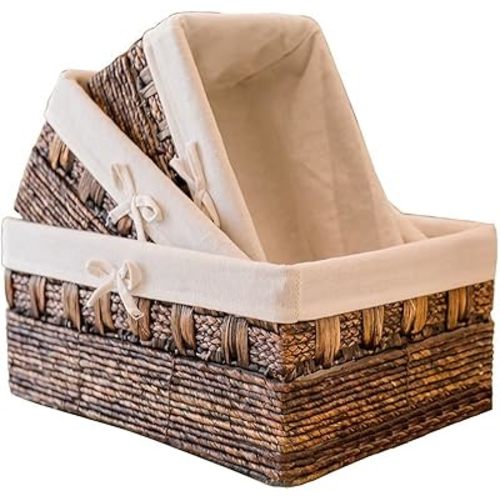 Handmade Woven Maize and Hyacinth Storage Basket,Kingwillow, (Set of 3)
