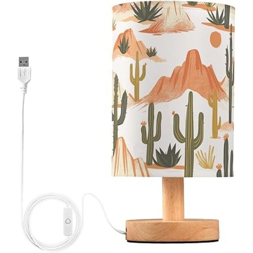 Bedside Table Lamp Western Desert Cactus Mountains Nightstand Lamp with Wood Desk Lamps for Bedroom Living Room Nursery Office Home Decor