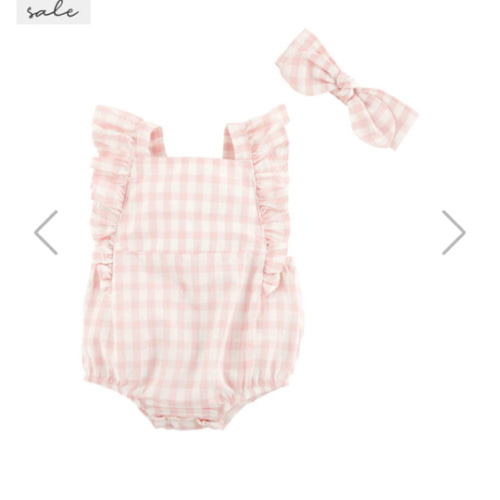 Pink Gingham Romper and Headband Set | Mud Pie