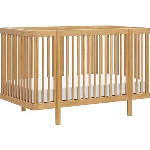 babyletto Pogo Convertible All-Stages® Bassinet, Midi, Full-Size Crib in Honey, Greenguard Gold and FSC Certified, Portable & Adjustable with Conversion Kits and Pads Included