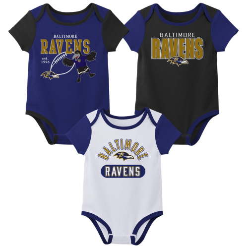 BALTIMORE RAVENS Infant Tm1&2 Color Cotton Short Sleeve Onesie 3PK Boy