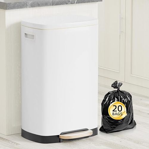 KdbK 13 Gallon Trash Can with Lid, 50L Fingerprint Proof Stainless Steel Kitchen Trash Can with Removable Inner Bucket and Lid Soft Close, Pedal Rubbish Bin for Home Office