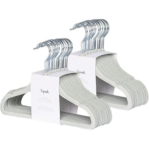 3 Sprouts Velvet Baby Hangers - Non-Slip Hanger for Infant, Toddler, Baby Clothes - Closet Kids Hangers with Slim Design, Nordic Colors, Pack of 30 - Green