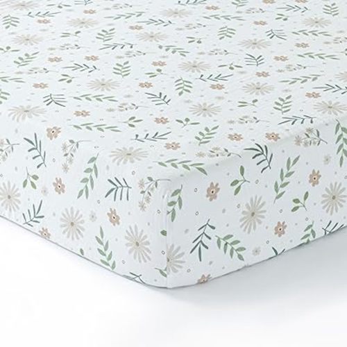 Muslin Crib Fitted Sheet,Soft,Breathable,1-Pack for Boys,Girls,100% Cotton Crib Sheets Fitted for Standard Cribs and Toddler Beds,28x52 Standard Crib Sheet,Crib Sheet | Flowers