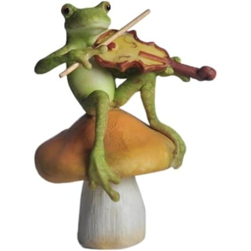 Top Collection Enchanted Story Fairy Garden Frog Playing Fiddle on Mushroom Outdoor Statue