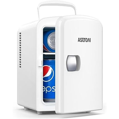 AstroAI Mini Fridge, 4 Liter/6 Can AC/DC Portable Thermoelectric Cooler Refrigerators for Skincare, Beverage, Home, Office and Car, ETL Listed (White