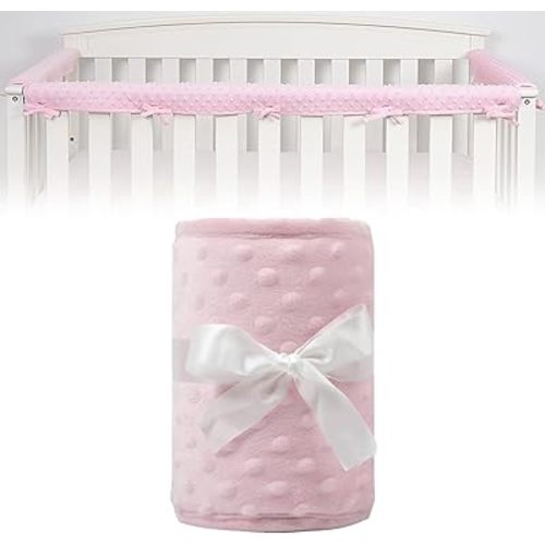 3-Pcs Edge Guard Set, Corner Safety Kit, Crib Rail Covers for Teething (Pink Bubble Velvet)