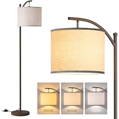 addlon Floor Lamp for Living Room with 3 Color Temperatures, Standing lamp with Linen lampshade for Bedroom, Office, Lamps with 9W LED Bulb Included - Brown with Beige Shade