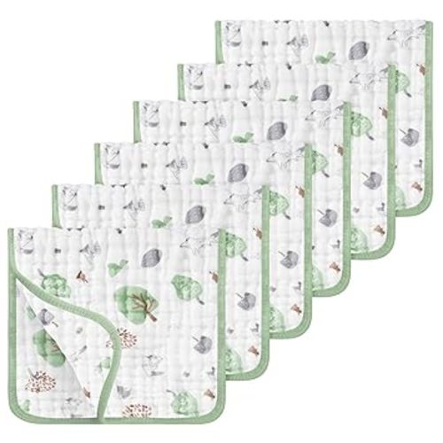 Looxii Muslin Burp Cloths 100% Cotton Muslin Cloths Large 20''x10'' Extra Soft and Absorbent 6 Pack Baby Burping Cloth for Boys and Girls (Forest)