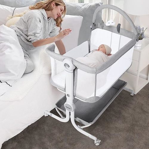 Cowiewie Baby Bassinet Bedside Sleeper with Storage Basket