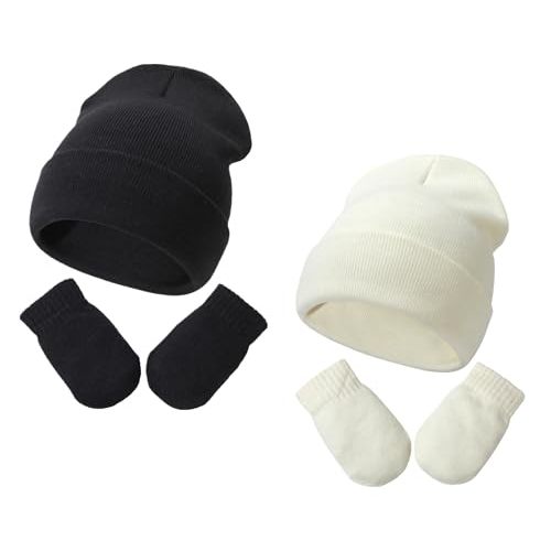 Toddler Baby Beanie Hat and Mittens Set Newborn Hat Toddler Winter Warm Knit Hat for Boys Girl 0-5 Years