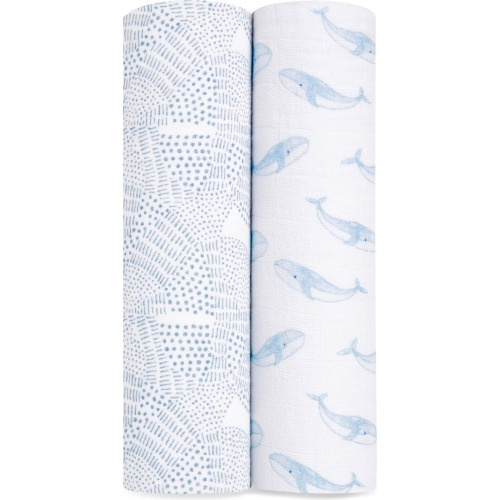 aden + anais Assorted 2-Pack Organic Cotton Muslin Swaddling Cloths, Oceanic Blue