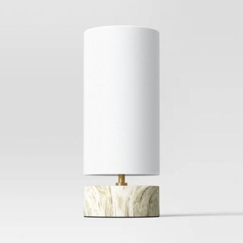Faux Marble Mini Table Lamp White - Threshold™: Modern Linen Shade, No Assembly Required