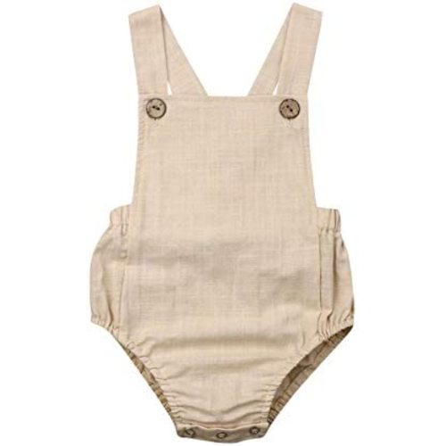 Newborn Baby Summer Romper Unisex Solid Color Button Jumpsuit Sleeveless Backless Overalls Outfits 1Pcs