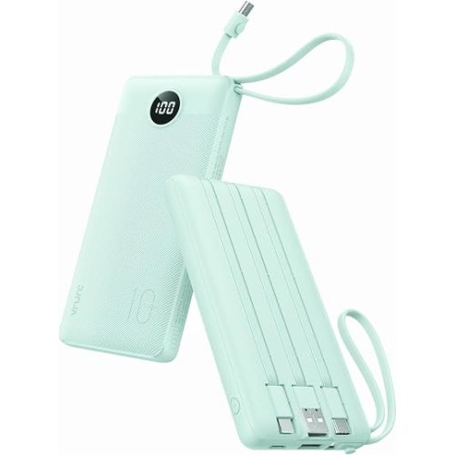 VRURC Power Bank with Built-in Cables,USB C Portable Charger for iPhone