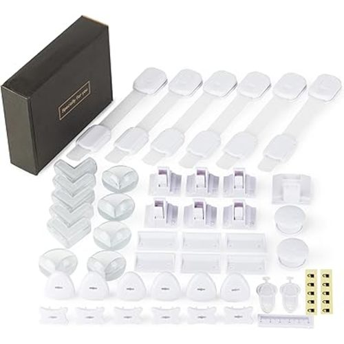 Baby Proof Kit, 44 Packs Child Safety Essentials - Magnetic Cabinet Locks, Corner Guards, Outlet Covers - All-in-one Super Value Baby Proofing Kit