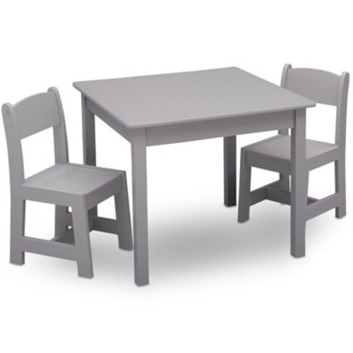 Delta Children MySize Wood Dining & Activities Play Table & Chair Set (2 Chairs Included) - Grey