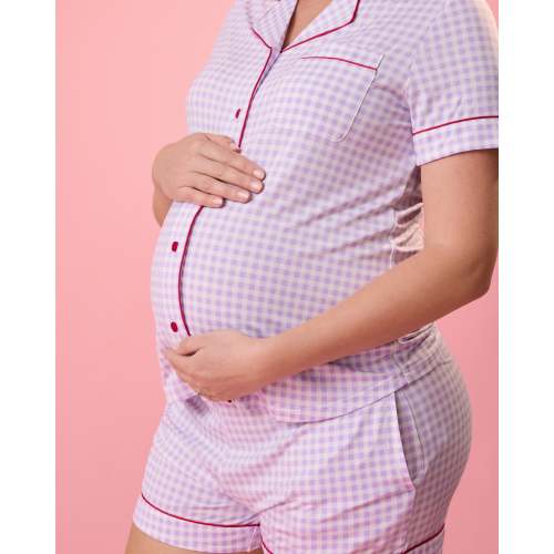 Clea Bamboo Short Sleeve Pajama Set | Lavender Gingham - Kindred Bravely