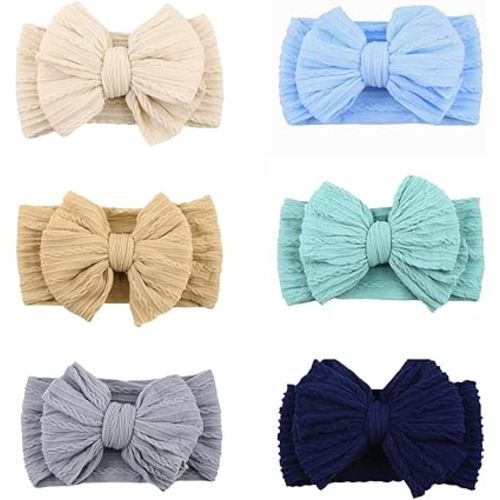 Nylon Blue Baby Headbands Bows, Stretchy Gray Infant Headband Bows for Baby Girls Boys Newborn Head Wraps Toddler Unisex (03H-12)