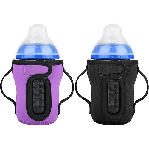 Beautyflier Glass Baby Bottle Sleeve Covers for Tommee Tippee Nature Baby Bottles with Dual Handle, 3.8mm Thicken Heat and Cold Retention Baby Bottle Sleeve (9OZ, Black+Purple)