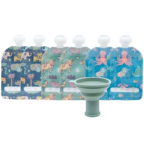 WeeSprout Double Zipper Reusable Food Pouches, 6-Pack - Green, 3.4 Fl Oz