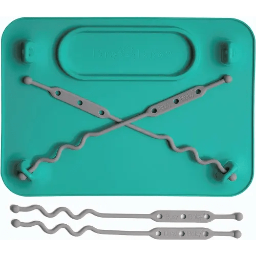 BUSY BABY Silicone Placemat-As Seen On Shark Tank-Built-in Suction Cups-4 Toy Tethers for Babies Toddlers and Kids-Food Grade Silicone-8.5 x 11 in-Comes with Travel Sleeve-Dishwasher Safe-Spearmint : Baby