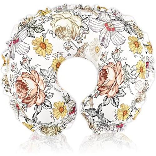 Ruffled Nursing Pillow Cover, Removable Stetchy Case for Breastfeeding Pillows, Ultra Soft and Breathable Feeding Pillow Slipcover with Modern Design Lace for Infant Girls Boys, Vintage Floral