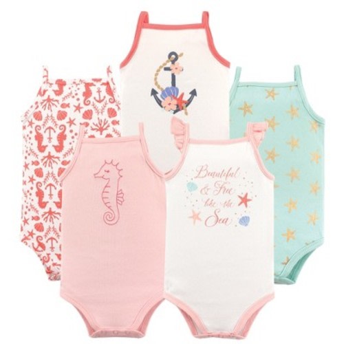 Hudson Baby Infant Girl Cotton Sleeveless Bodysuits 5pk, Beautiful Sea, Size: 9-12 months