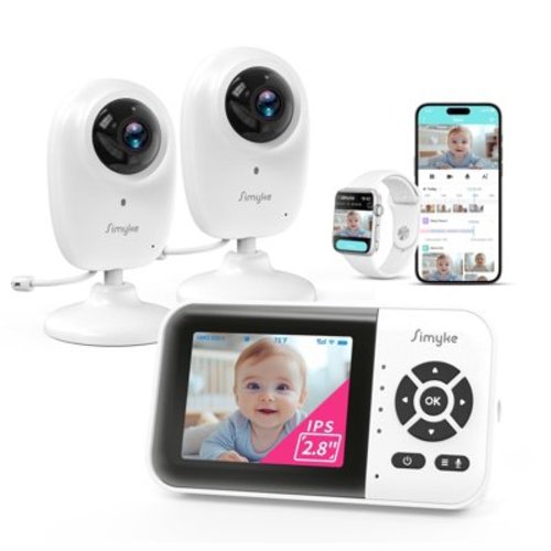 1080p Smart 2Camera Video BabyMonitor,Wifi On/Off Switch,2.8" inch Display or WiFi Remote Access,NightVision,1500ft Long Range,2-Way Talk,Sound Alert,Temperature Sensor,Lullabies Feeding Remind