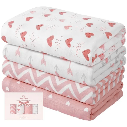 Yoofoss Muslin Swaddle Blankets, 4-Pack Receiving Blankets for Baby Boys and Girls, 47 x 47 Inches Baby Blanket Neutral Swaddle Wrap 70% Rayon from Bamboo and 30% Organic Cotton
