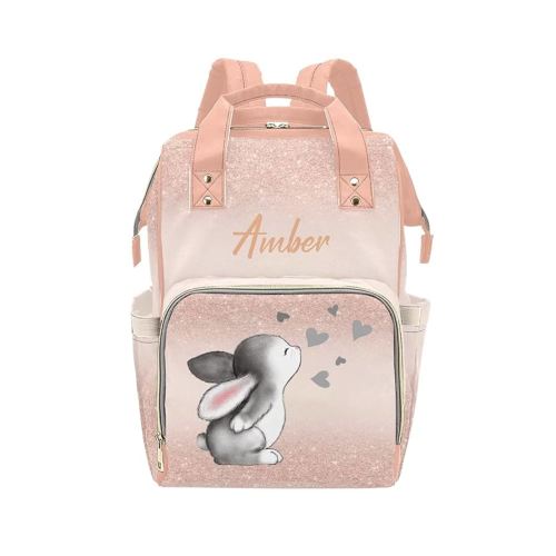 Print Pink Bunny Diaper Bags Backpack with Name Personalized Baby Bag Nursing Nappy Bag Gifts