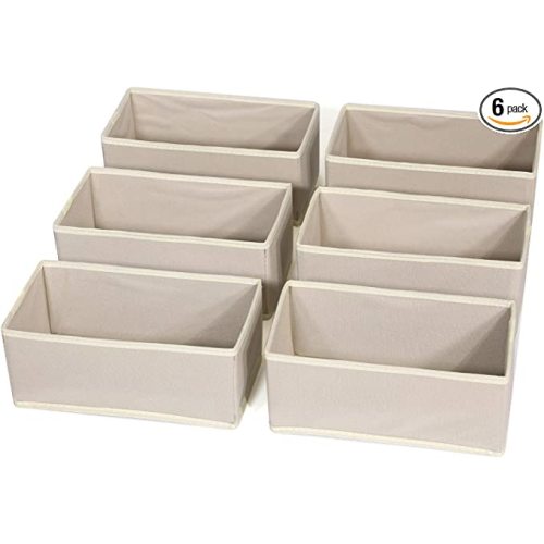 DIOMMELL 6 Pack Foldable Cloth Storage Box Closet Dresser Drawer Organizer Fabric Baskets Bins Containers Divider for Clothes Underwear Bras Socks Lingerie Clothing,Beige 060