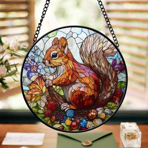 Squirrel Faux Glass Suncatcher, Squirrel Window Hanger, Nursery Decor, Squirrel Lover Gifts, Squirrel Art