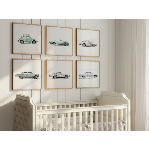 Classic Car Print Set of 6, Nursery Room Wall Decor, Vintage 1960s Vehicle Prints, Toddler Printable Wall Art, Playroom Decor